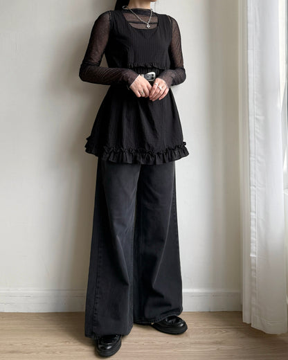 TP546 Ribbon Sheer Top - White | Pink | Black