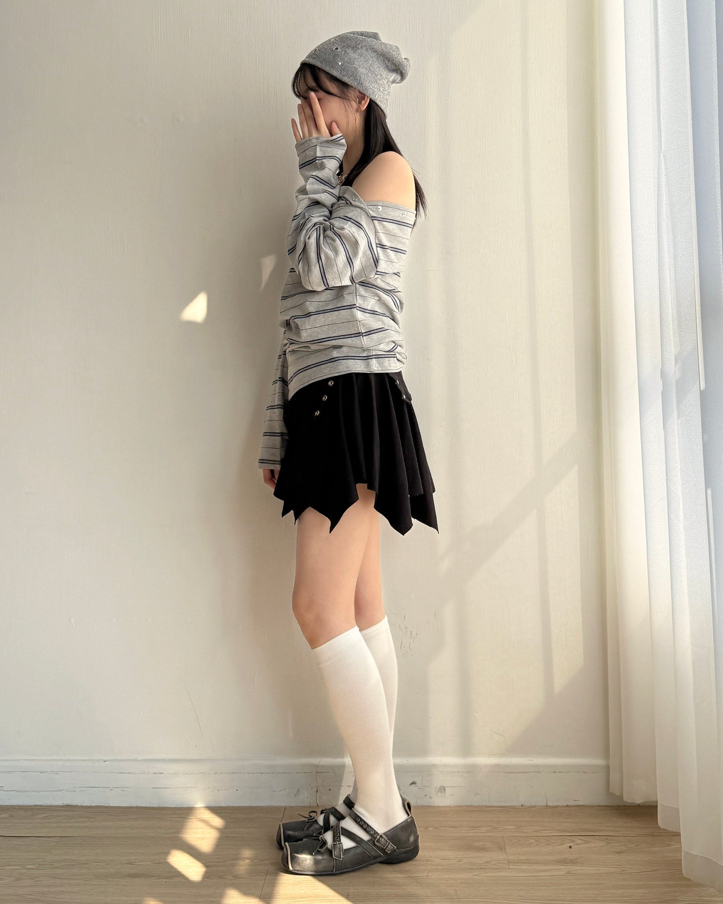 TP572 Striped Snap Top - Gray | Navy