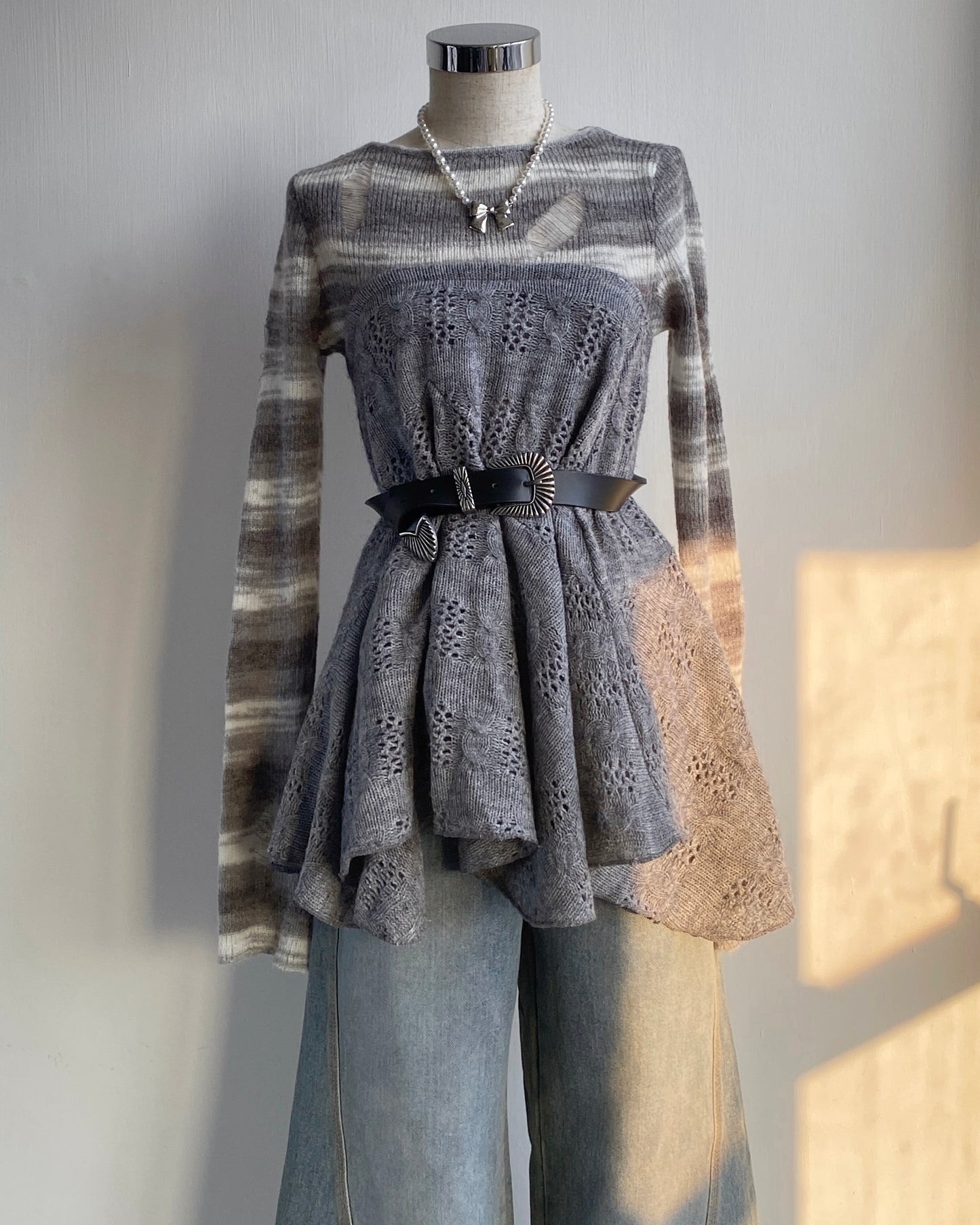 現貨 SK179 Twist Pattern 2Way Skirt - Ivory | Gray