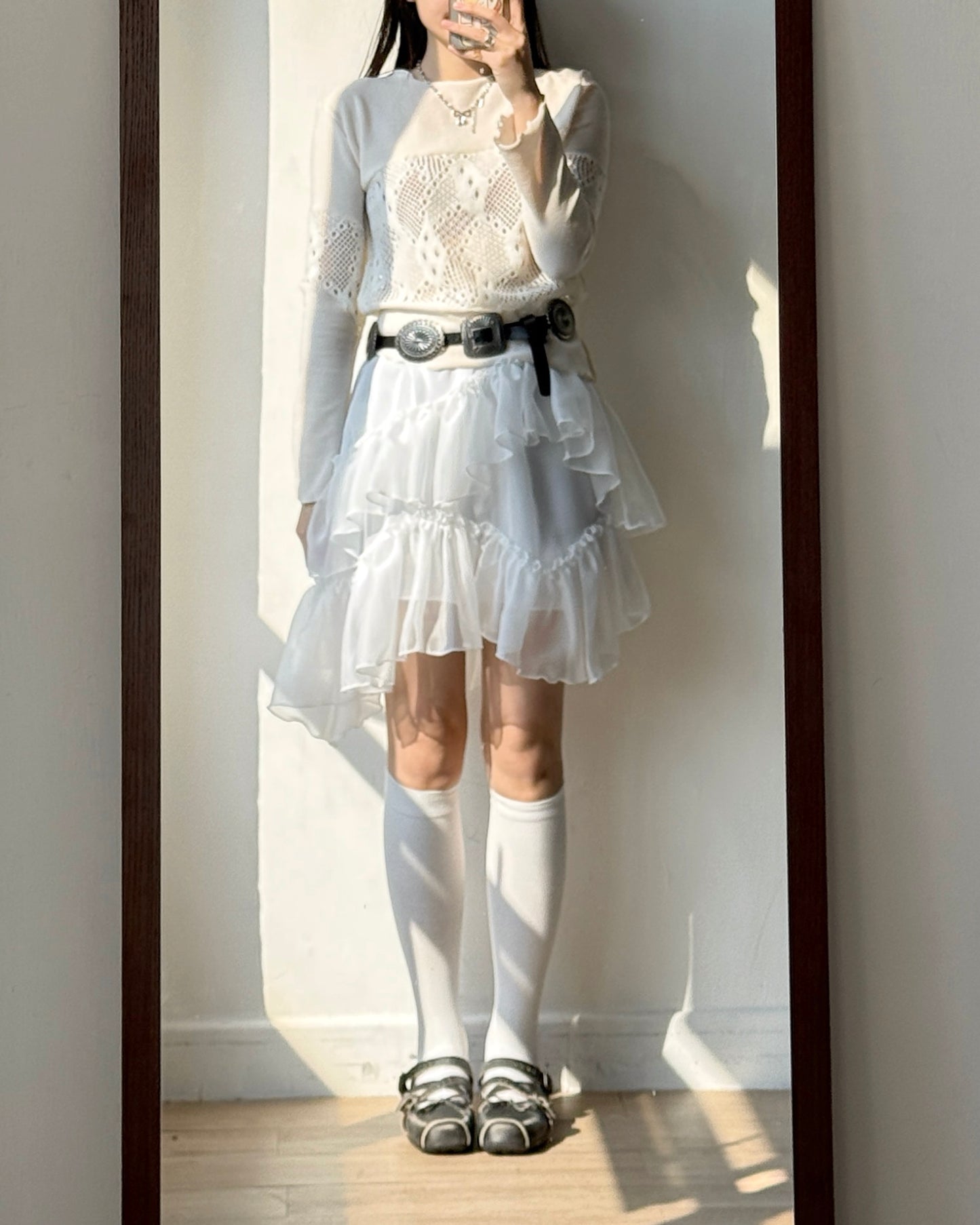 SK210 Cancan Skirt - White | Mocha