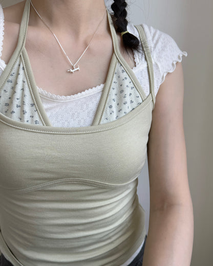 VT309 Floral Layer Vest - White | Green | Navy
