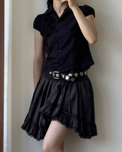 SK224 Lace Pleated Skirt/Tube Top - White | Black