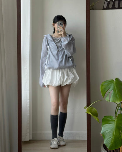 JK046 Ribbon Jacket - White | Skyblue