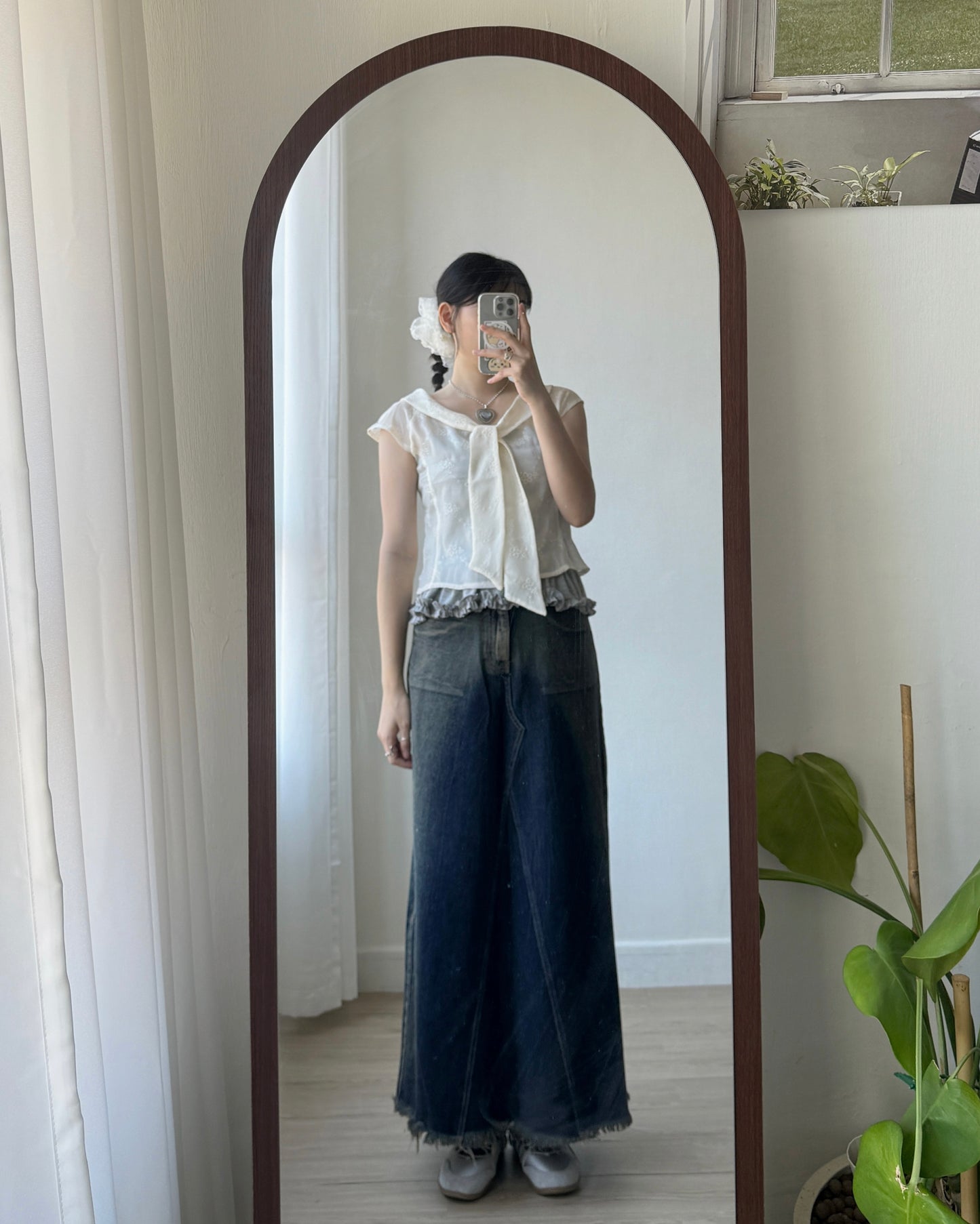 TP534 Floral Embroidered Blouse - Ivory | Black
