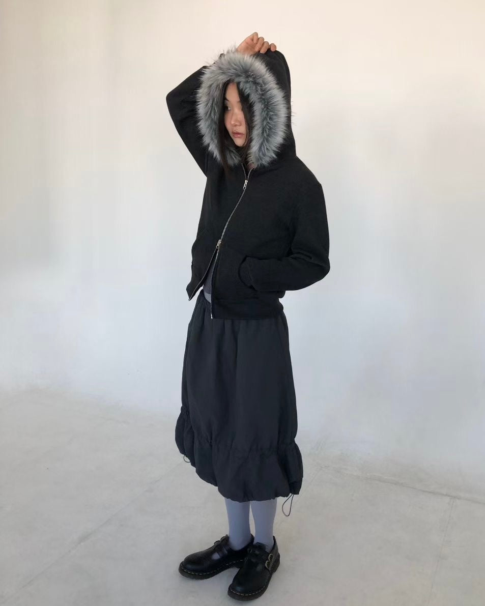 JK043 Trimmed Zip-up Jacket - Ivory | Gray