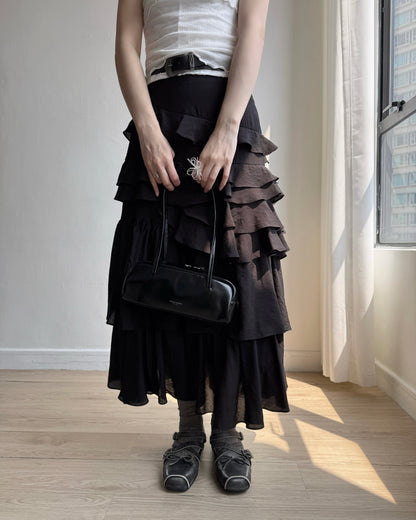 SK218 Ruffle Long Skirt - White | Black