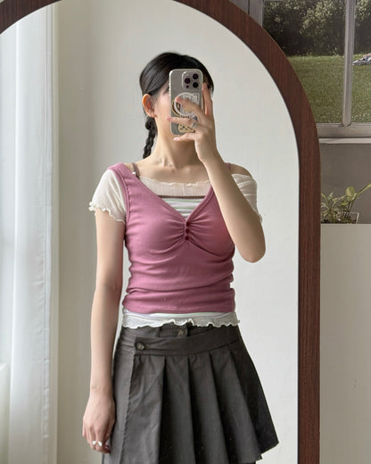 VT293 Striped Vest - Green | Navy