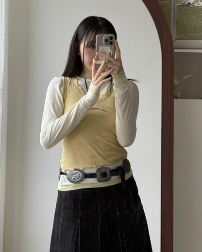 VT277 Ruffle Vest - White | Yellow | Brown | Purple | Charcoal