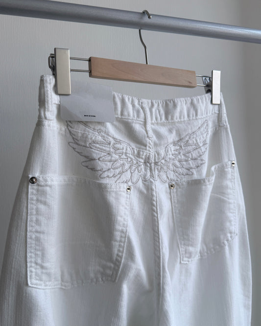 JN059 Flying Needle Wide Pants - White