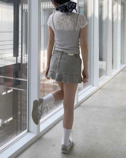 TP510 Lace Sheer Top - Gray | White