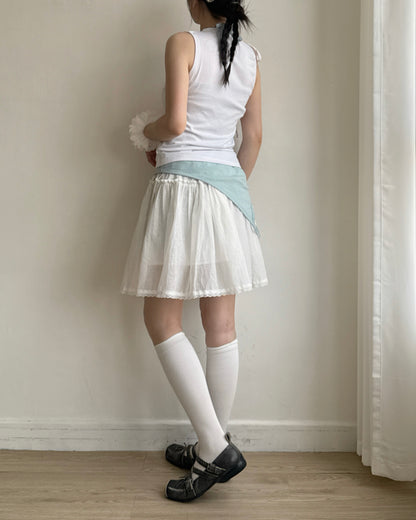 SK223 Porter Frill  Skirt - Beige | White