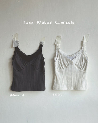 VT337 Lace Ribbed Camisole - Ivory | Charcoal
