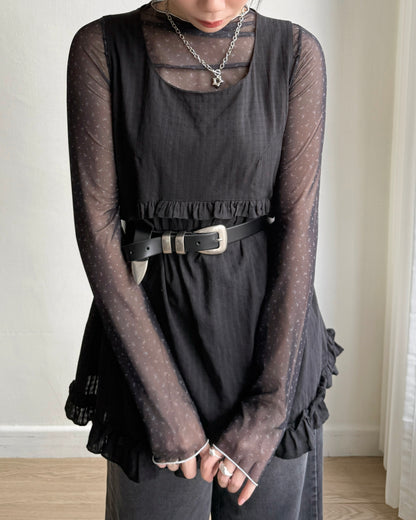 TP546 Ribbon Sheer Top - White | Pink | Black