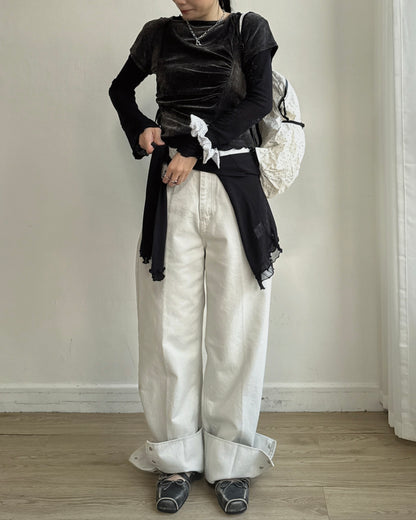 JN068 Flip Wide Jeans - Gray | Black