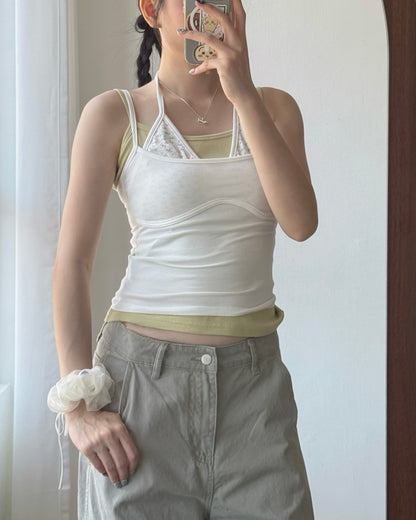 VT309 Floral Layer Vest - White | Green | Navy