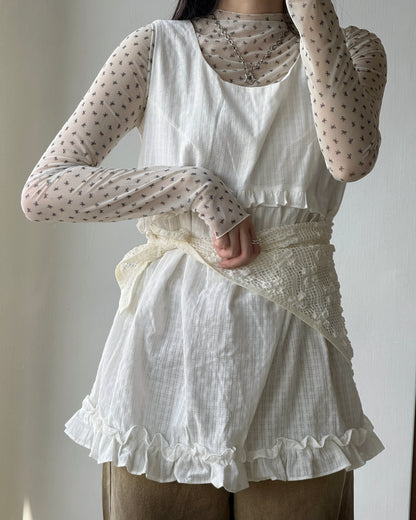 TP546 Ribbon Sheer Top - White | Pink | Black