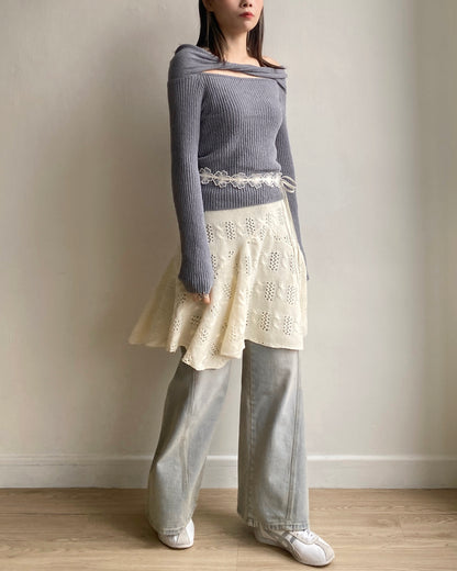 現貨 SK179 Twist Pattern 2Way Skirt - Ivory | Gray