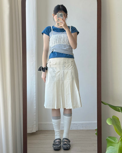 SK225 Pleated Skirt - Ivory | Black