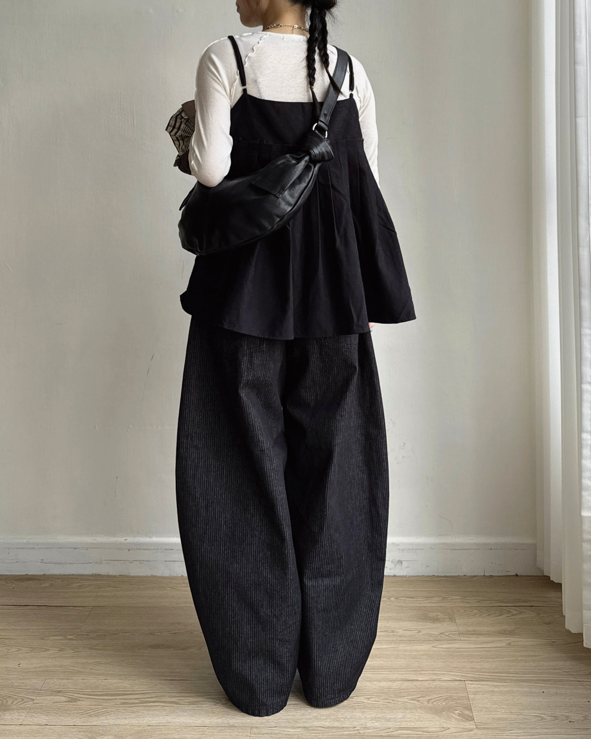 JN070 Balloon Buckle Stripe Pants - Navy | Brown | Gray