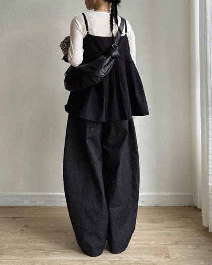 JN070 Balloon Buckle Stripe Pants - Navy | Brown | Gray