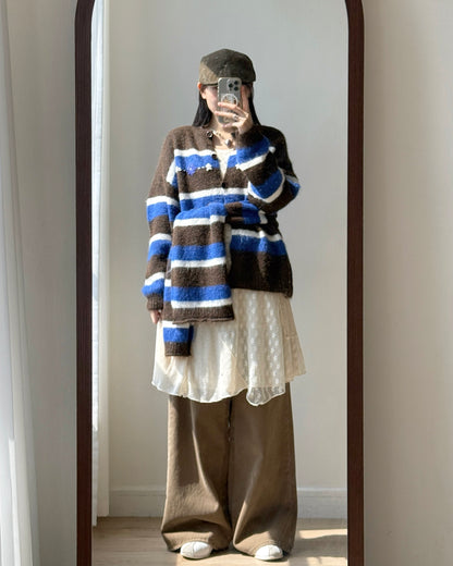 CD054 Floral Muffler Knit - Gray | Brown