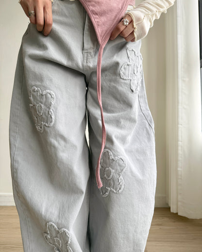 🩵牛仔褲限定優惠 JN061 Floral Jeans - Gray
