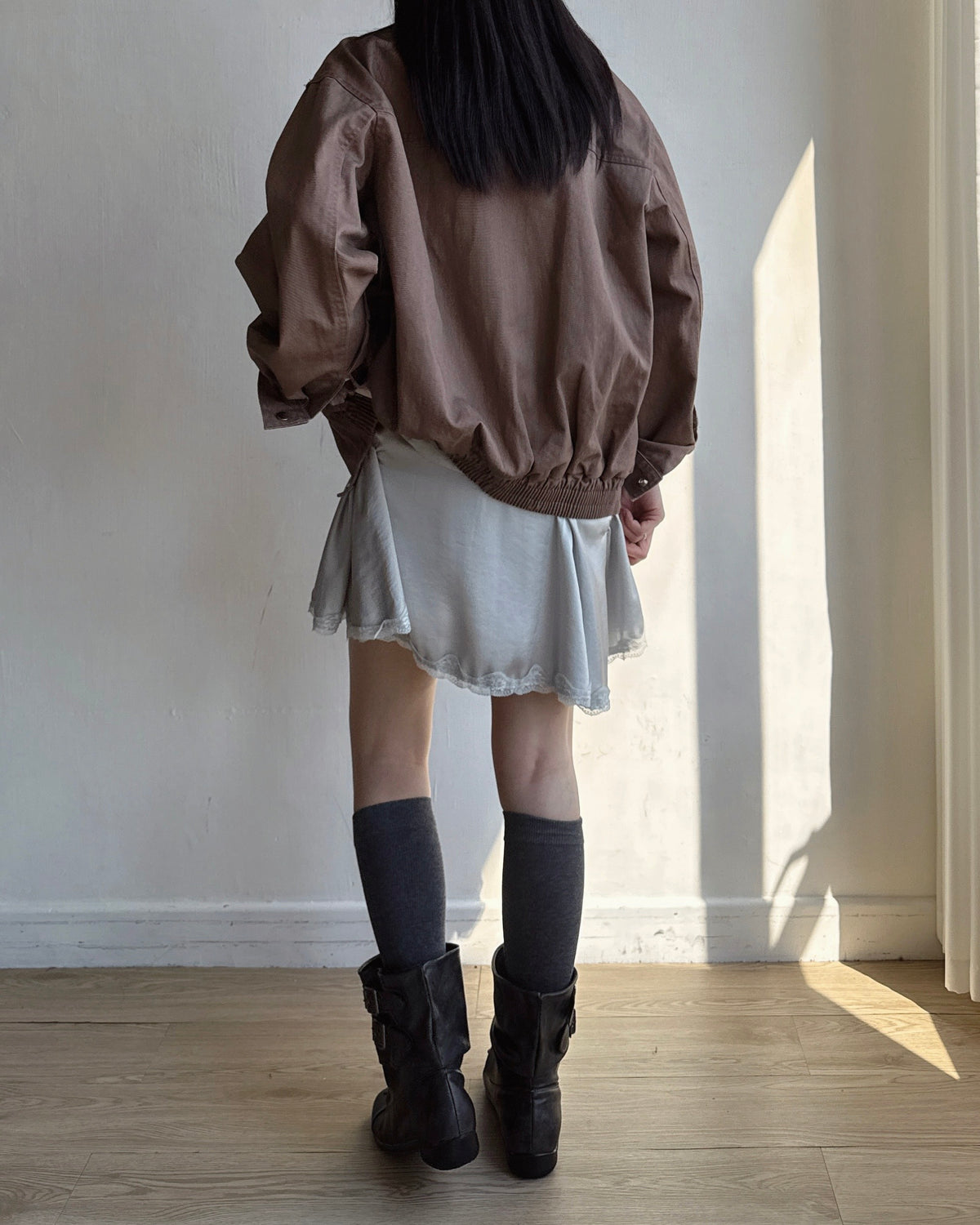 JK047 Amber Washed High Neck Jumper - Brown | Wine