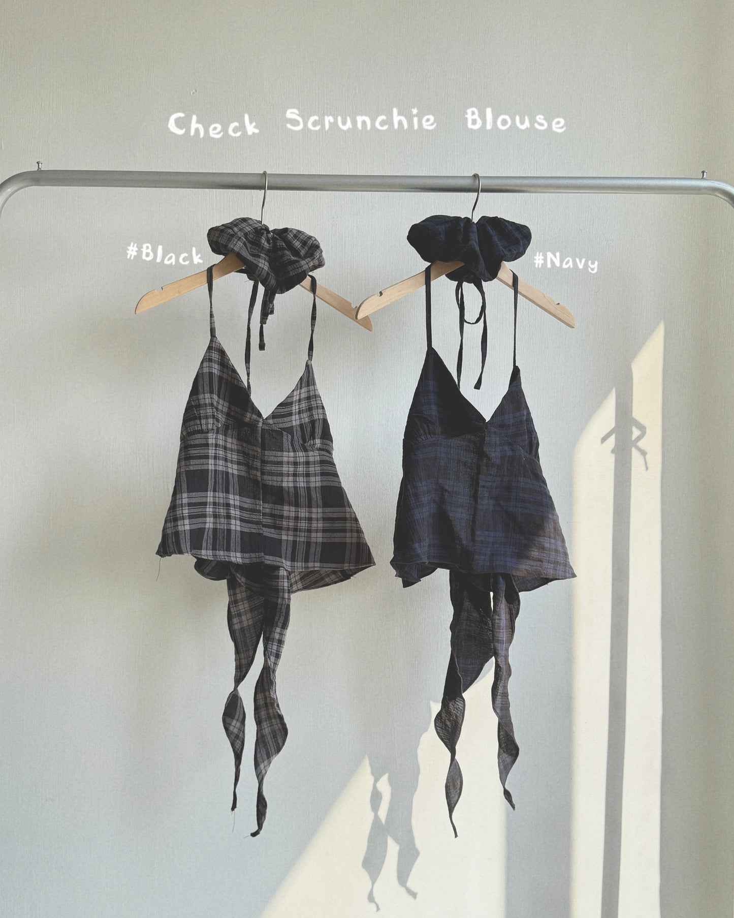 VT279 Check Scrunchie Blouse - Navy | Black