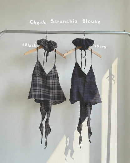 VT279 Check Scrunchie Blouse - Navy | Black