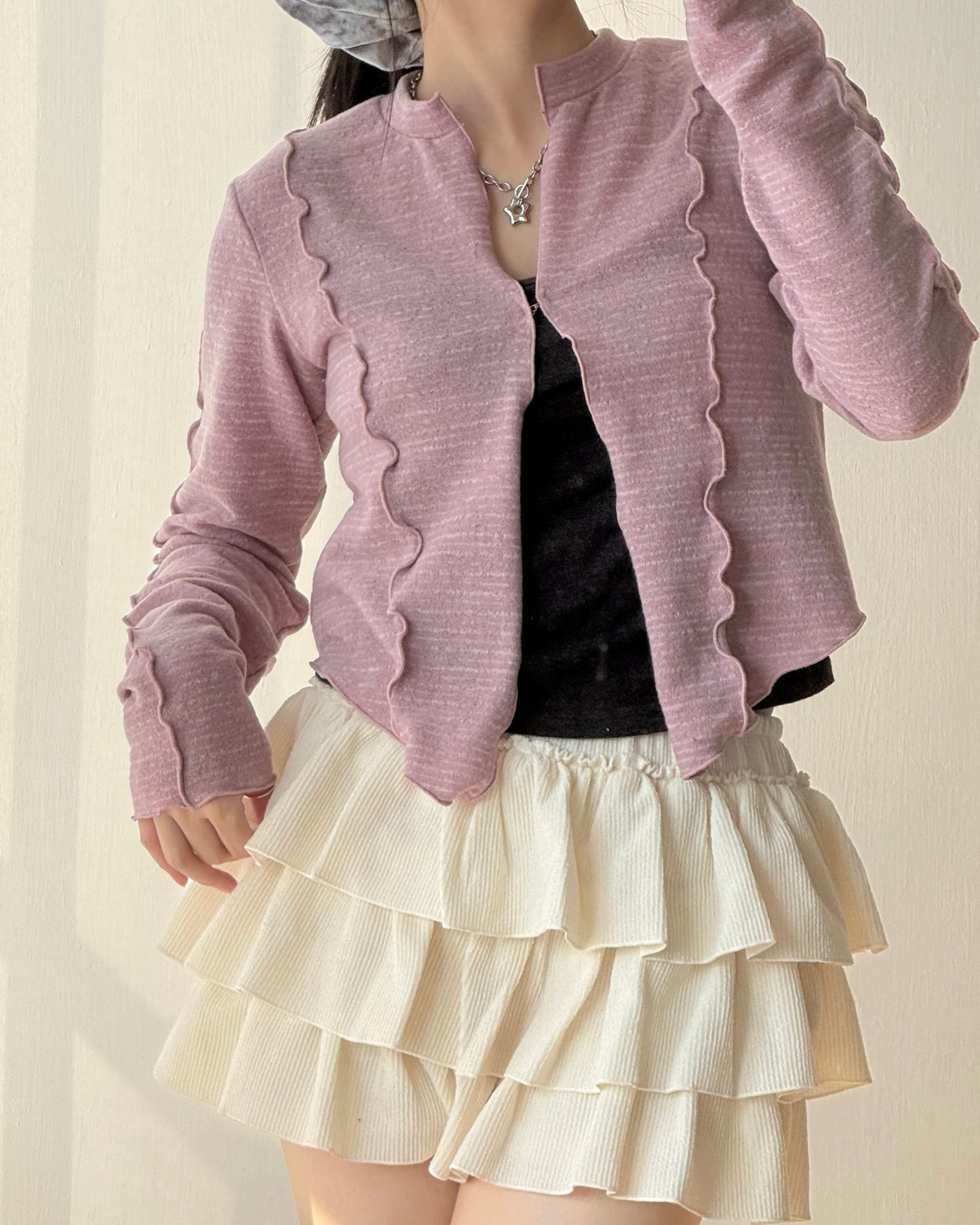 SK208 蛋糕小短裙褲 - Ivory | Grey