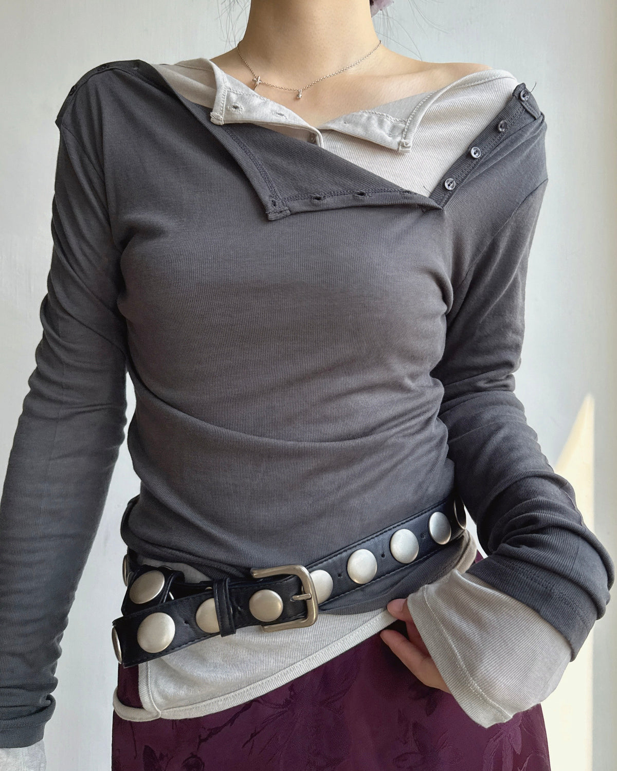 TP623 Ribbed Henley Top - Ivory | Lavender | Gray | Black