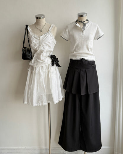 SK223 Porter Frill  Skirt - Beige | White