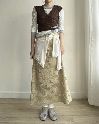 VT331 Vintage Lace Vest - Brown | White