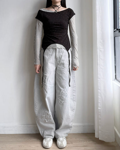 🩵牛仔褲限定優惠 JN061 Floral Jeans - Gray