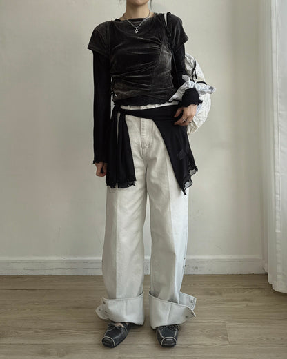 VT332 Velvet Drawstring Vest - Ivory | Beige | Charcoal