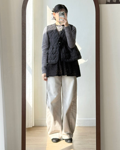 🐏早鳥限定優惠 VT267 Heart Quilted Vest - Khaki | Black