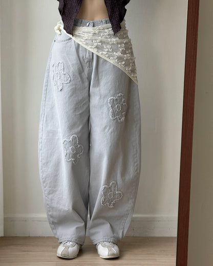 🩵牛仔褲限定優惠 JN061 Floral Jeans - Gray