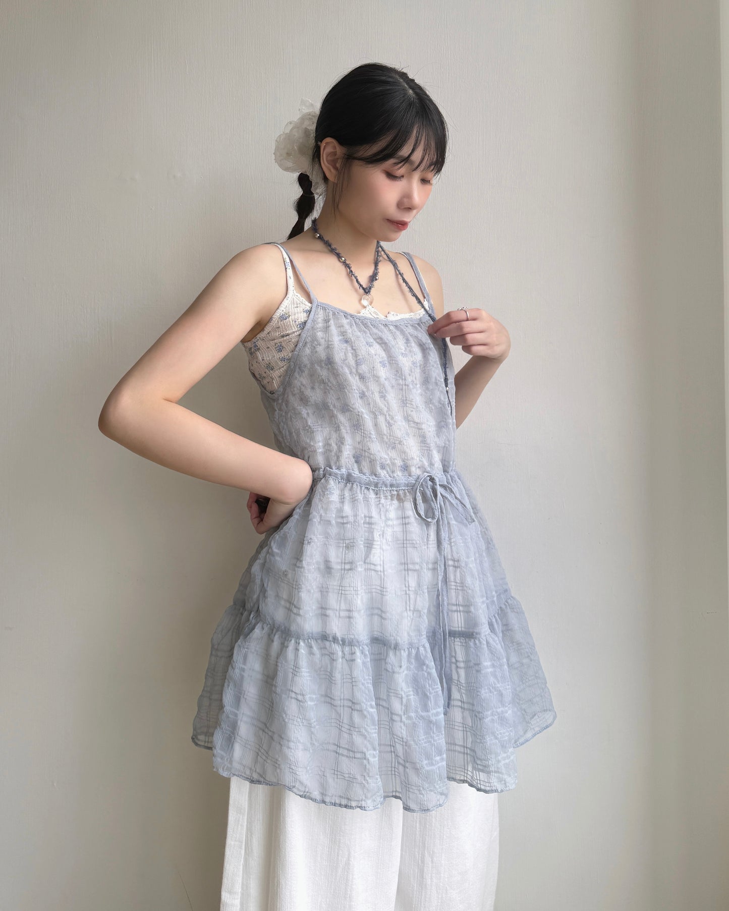 VT255 Check Sheer Vest - White | Black | Blue