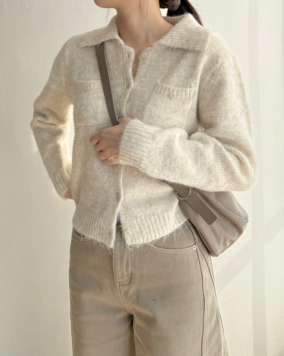 TP561 修身口袋針織上衣 - Ivory | Charcoal