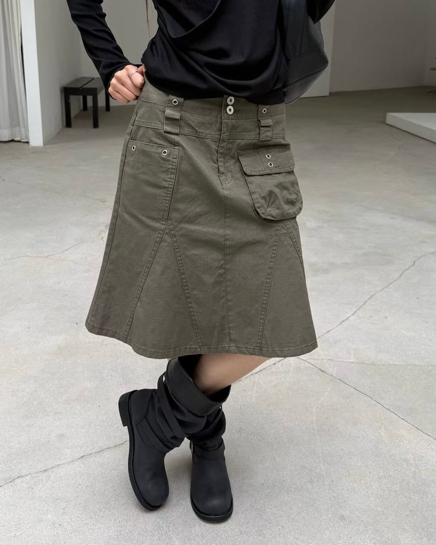 SK231 Cargo Pocket Skirt - Khaki | Black