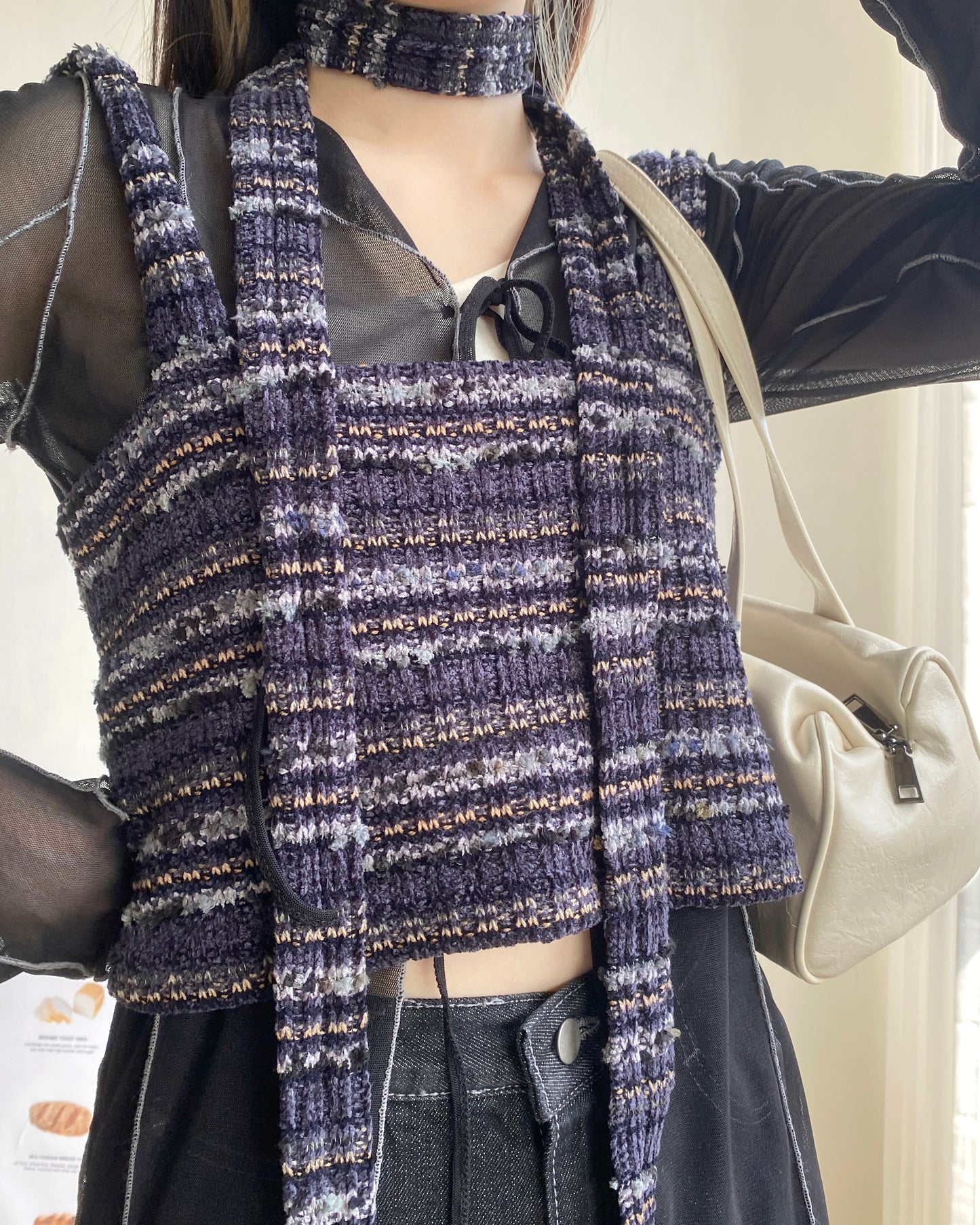 現貨 VT227 Stripe Vest - Beige | Navy