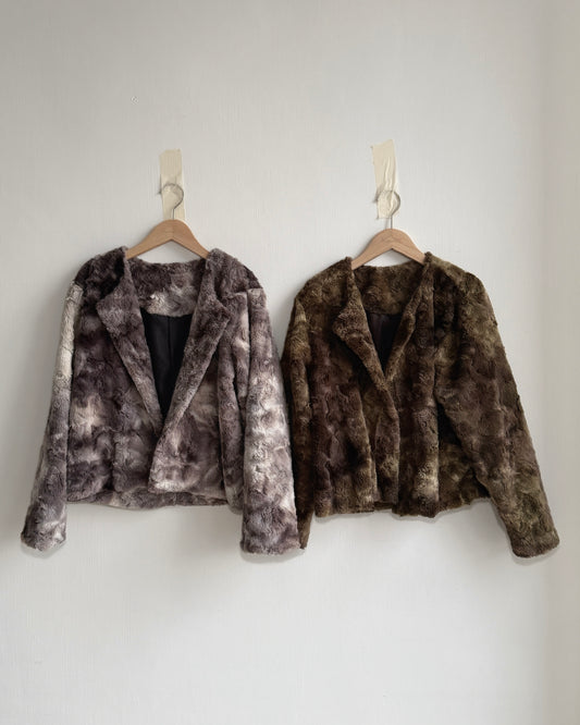 JK044 Mixed Fur Jacket - Khaki | Gray