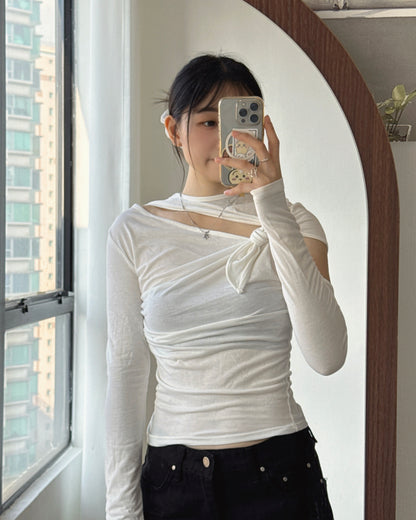 TP619 Asym Knot Cutout Top - Black | Charcoal | White