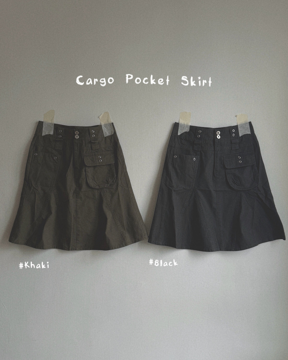 SK231 Cargo Pocket Skirt - Khaki | Black