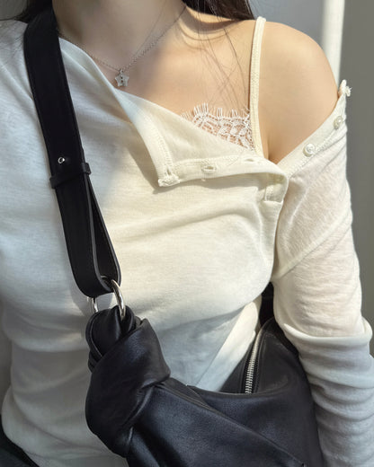 TP622 Ribbed Button Asym Top - Black | Gray | Plum | Charcoal | Mint | Ivory