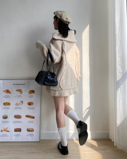 BG029 PU Leather Shoulder Bag - Ivory | Black