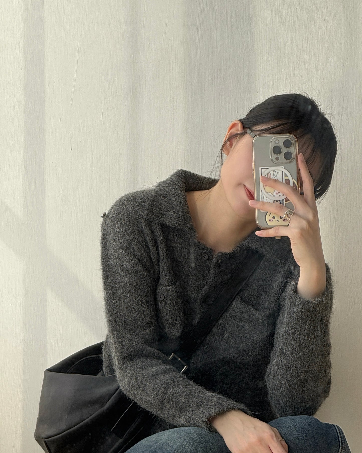 TP561 修身口袋針織上衣 - Ivory | Charcoal