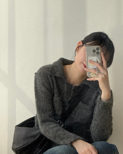 TP561 修身口袋針織上衣 - Ivory | Charcoal