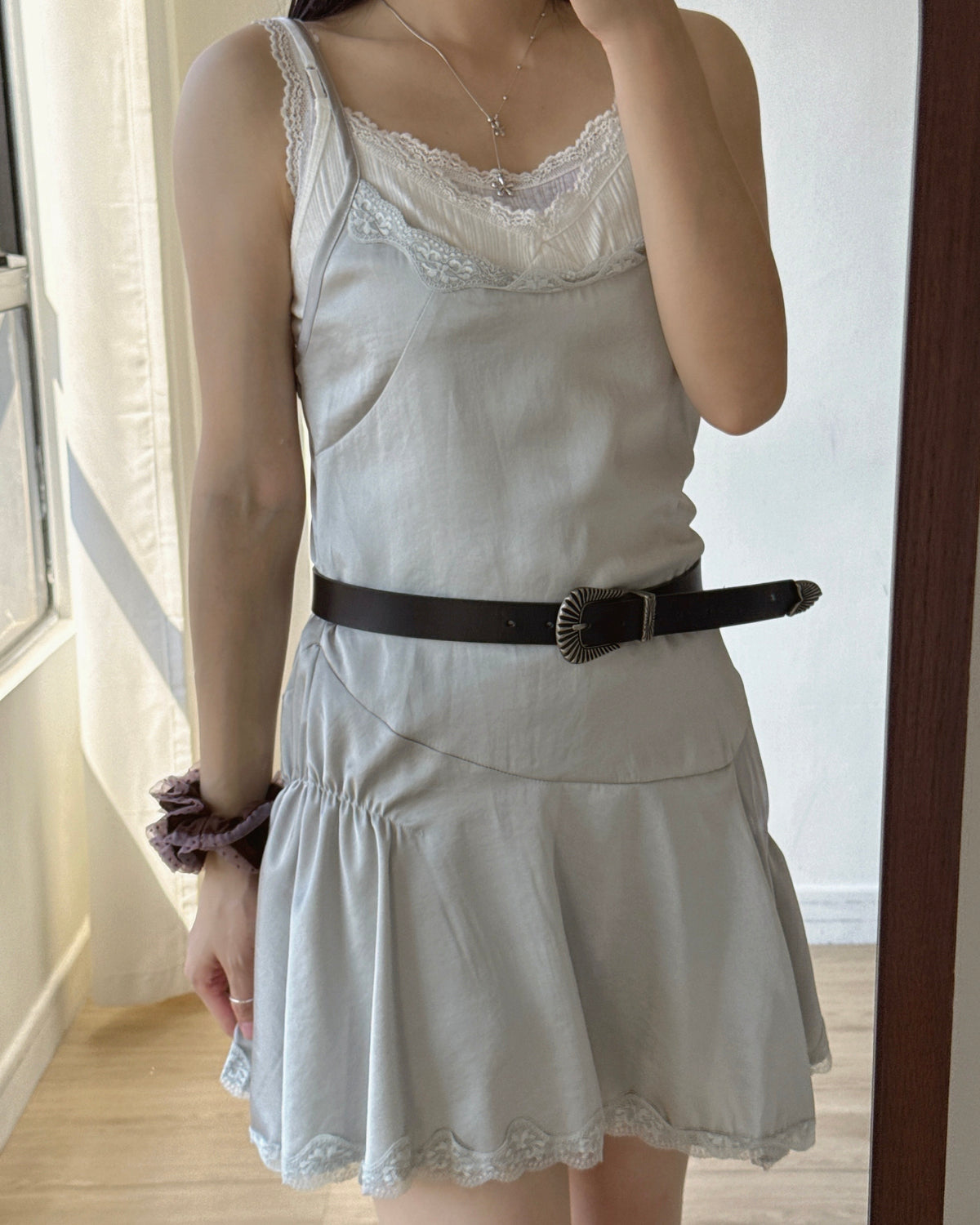 VT337 Lace Ribbed Camisole - Ivory | Charcoal