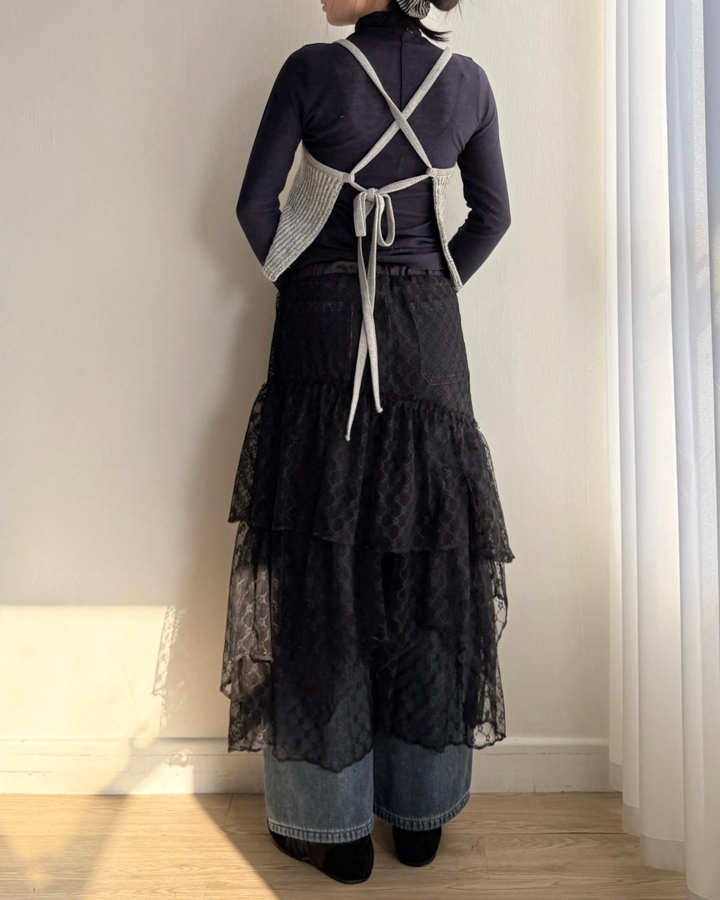 SK209 Lace Layer Skirt - White | Black